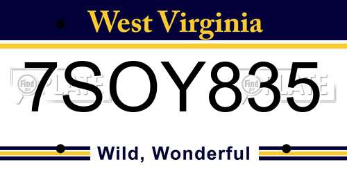 7SOY835 West Virginia License Plate