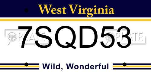 7SQD53 West Virginia License Plate