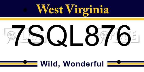 7SQL876 West Virginia License Plate