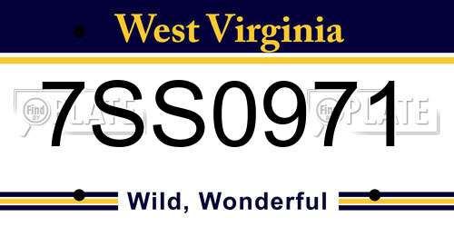 7SS0971 West Virginia License Plate
