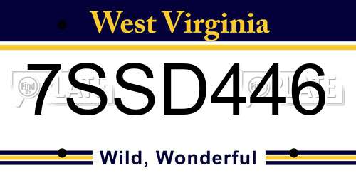 7SSD446 West Virginia License Plate