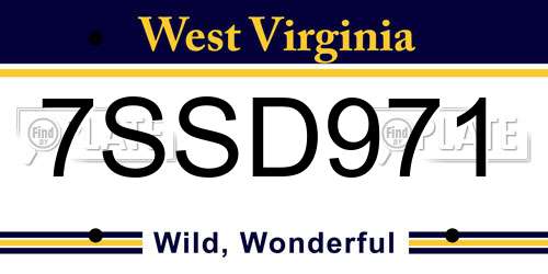 7SSD971 West Virginia License Plate