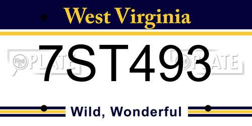 7ST493 West Virginia License Plate