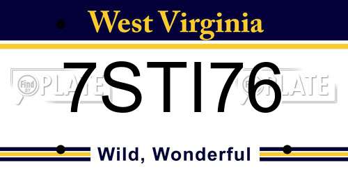 7STI76 West Virginia License Plate