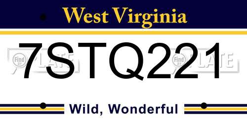 7STQ221 West Virginia License Plate