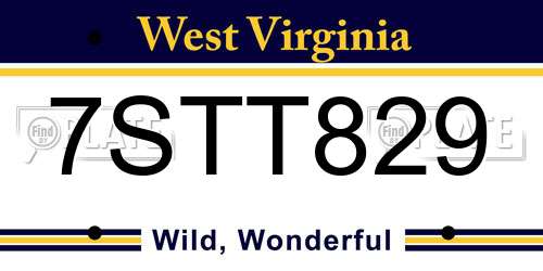 7STT829 West Virginia License Plate