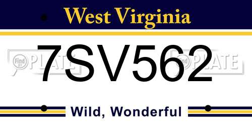 7SV562 West Virginia License Plate