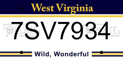 7SV7934 West Virginia License Plate