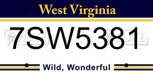 7SW5381 West Virginia License Plate