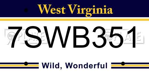 7SWB351 West Virginia License Plate
