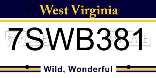 7SWB381 West Virginia License Plate