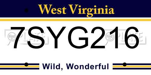 7SYG216 West Virginia License Plate