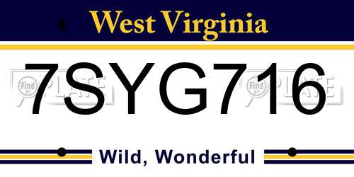 7SYG716 West Virginia License Plate