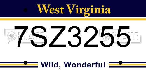 7SZ3255 West Virginia License Plate