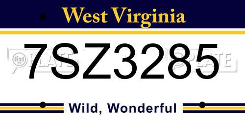7SZ3285 West Virginia License Plate