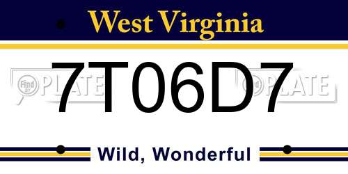 7T06D7 West Virginia License Plate