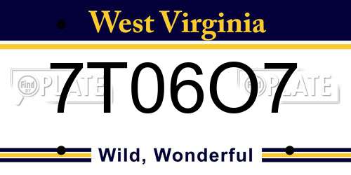 7T06O7 West Virginia License Plate