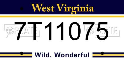 7T11075 West Virginia License Plate