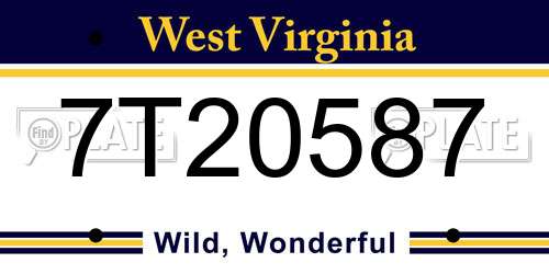 7T20587 West Virginia License Plate
