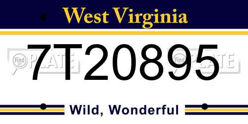 7T20895 West Virginia License Plate