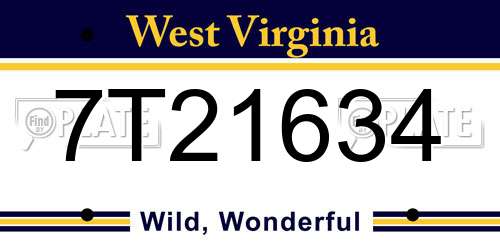7T21634 West Virginia License Plate