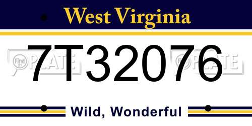 7T32076 West Virginia License Plate