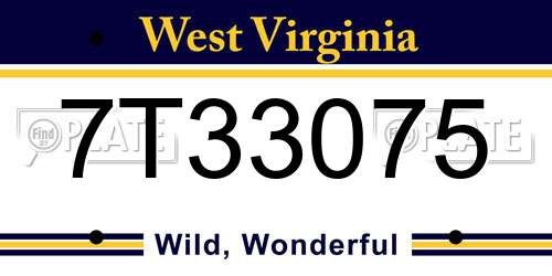 7T33075 West Virginia License Plate