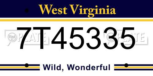 7T45335 West Virginia License Plate