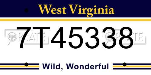 7T45338 West Virginia License Plate