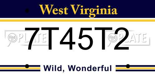 7T45T2 West Virginia License Plate