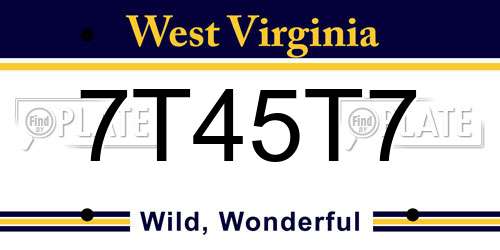 7T45T7 West Virginia License Plate