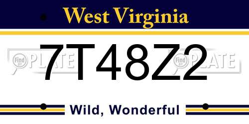 7T48Z2 West Virginia License Plate