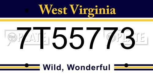 7T55773 West Virginia License Plate