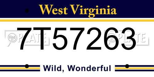 7T57263 West Virginia License Plate