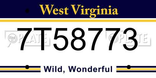 7T58773 West Virginia License Plate