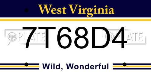 7T68D4 West Virginia License Plate