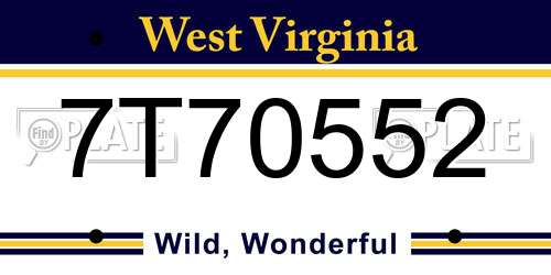 7T70552 West Virginia License Plate