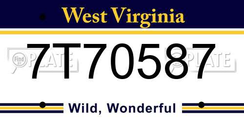 7T70587 West Virginia License Plate