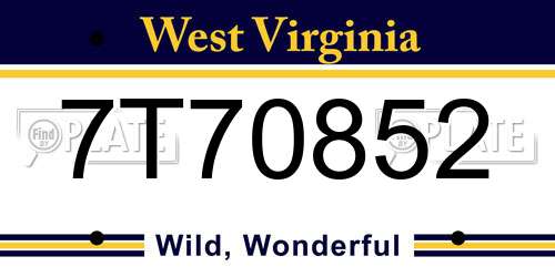 7T70852 West Virginia License Plate