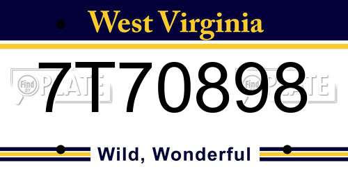 7T70898 West Virginia License Plate