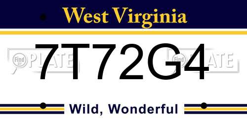 7T72G4 West Virginia License Plate