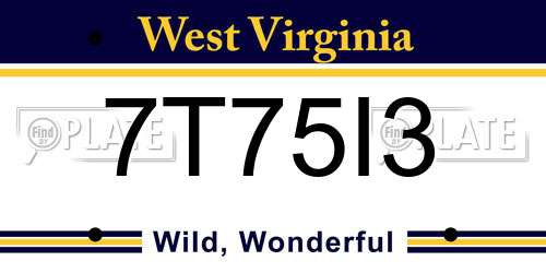 7T75I3 West Virginia License Plate