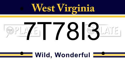 7T78I3 West Virginia License Plate