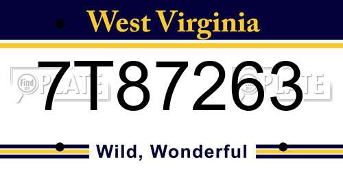 7T87263 West Virginia License Plate