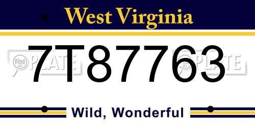 7T87763 West Virginia License Plate