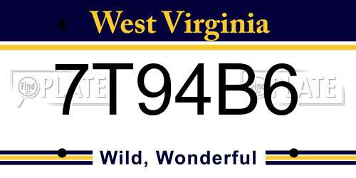 7T94B6 West Virginia License Plate