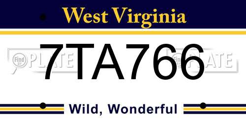 7TA766 West Virginia License Plate
