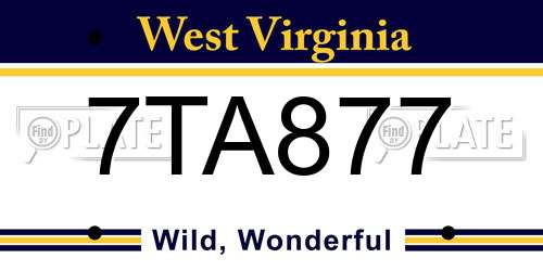 7TA877 West Virginia License Plate
