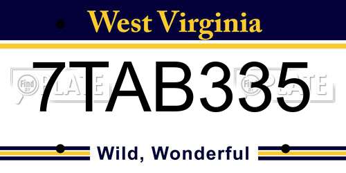 7TAB335 West Virginia License Plate