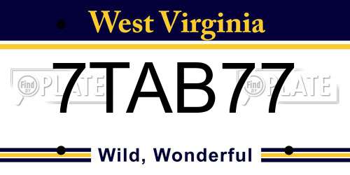 7TAB77 West Virginia License Plate